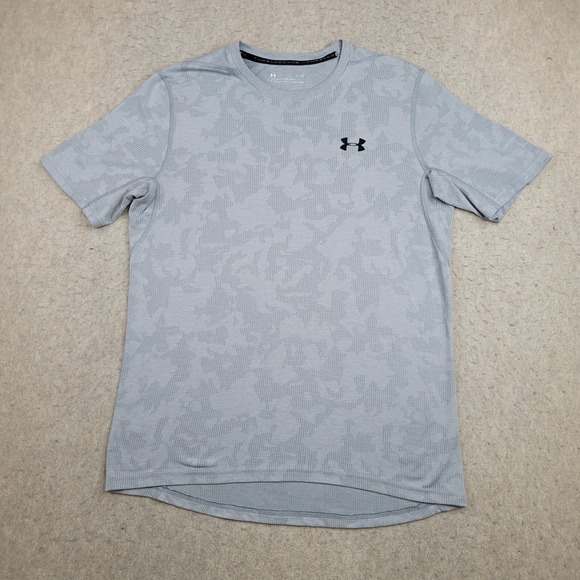 Under Armour Threadborne Shirt Mens L Gray Camo Crew‎ Neck Short Sleeve Stretch - Picture 1 of 10